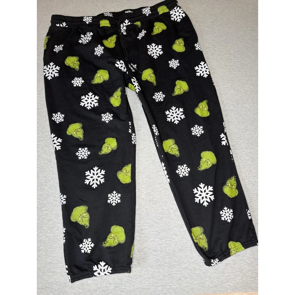 Celebrate Together The Grinch Christmas Sweatpants Mens‎ 2XL Black Snowflakes
